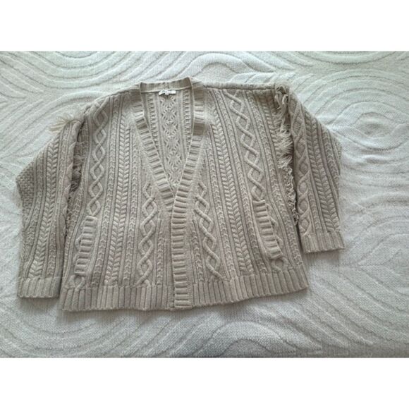 Madewell Cable knit Fringe Wool Cardigan Fisherman, Beige, size M - Picture 1 of 9